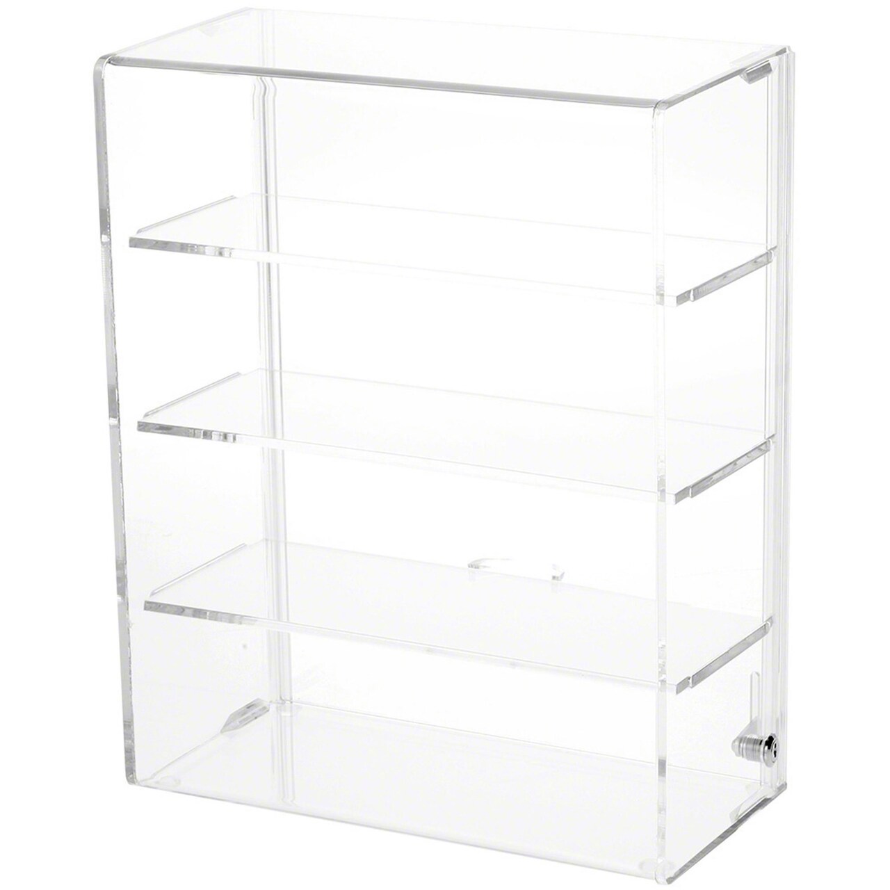 Plymor Clear Acrylic Locking Display Case with Sliding Back, 3 Shelves